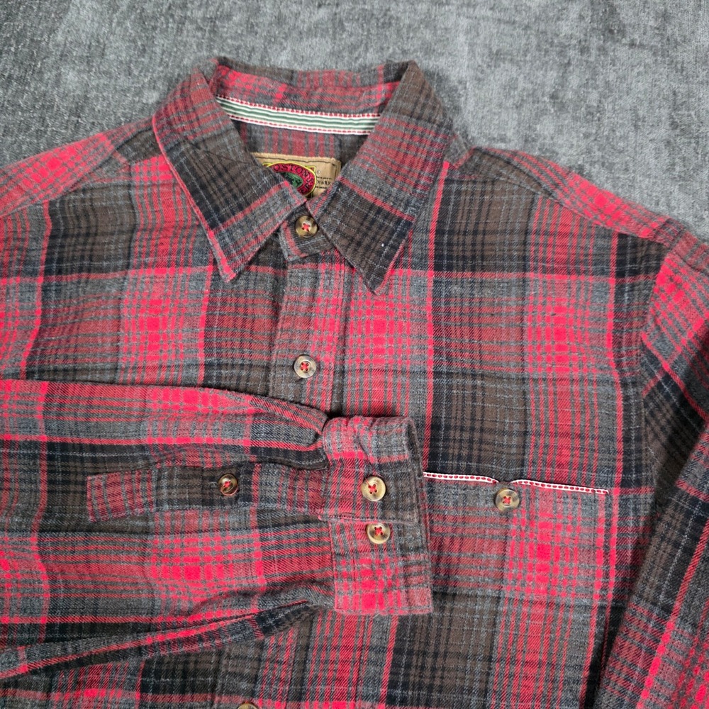 Boston Traders Luxury Vintage Flannel Shirt Mens Small Red Grey Plaid Cotton S